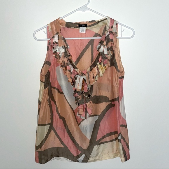 J. Crew Silk Mosaic Print Ruffle Neck Top - Picture 4 of 11